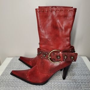 Dollhouse Ezitta Leather Western Sexy Cowgirl Boots Removable Strap 4" Heel 8.5